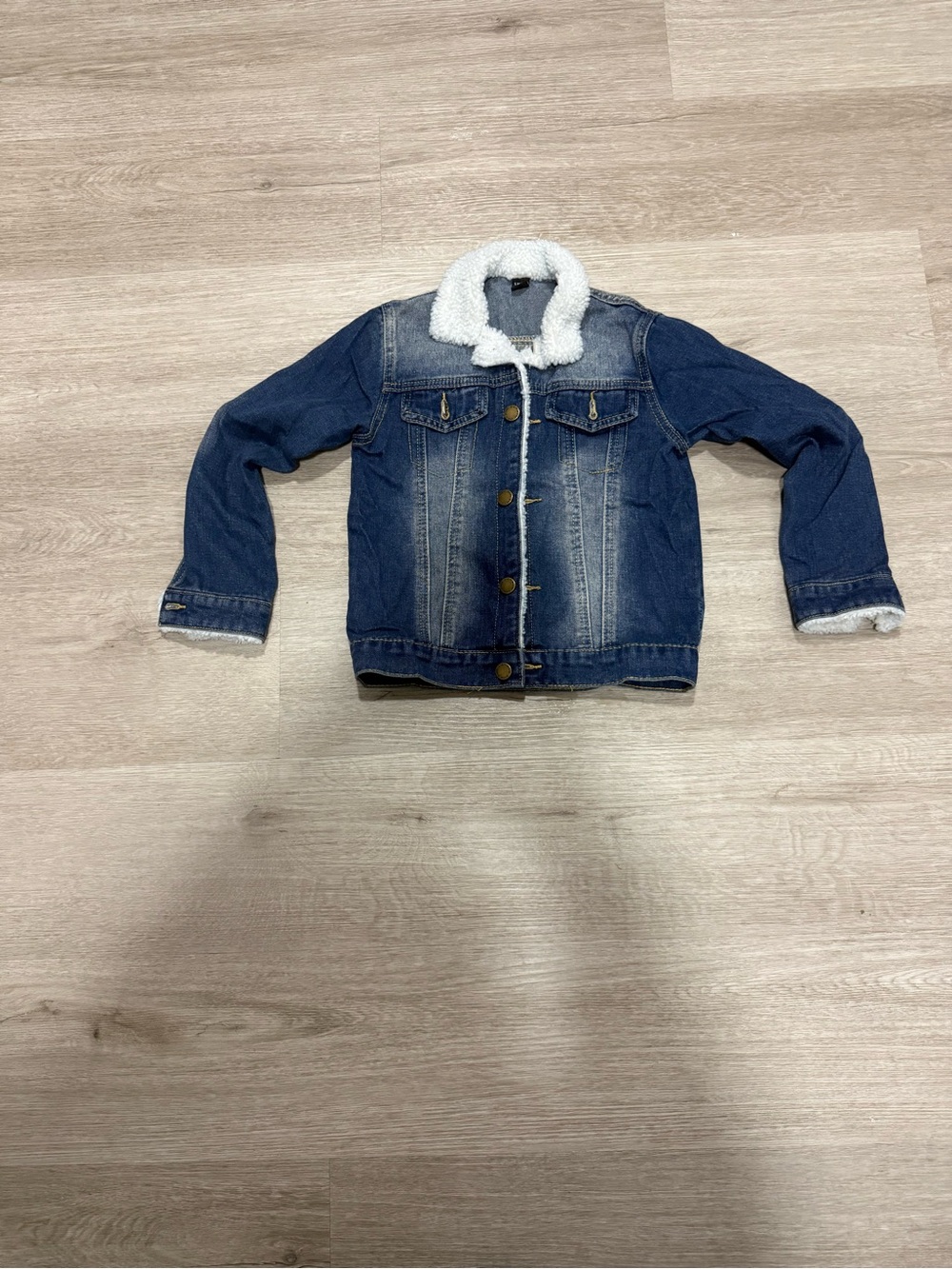 SHEIN Kids Dark Blue Denim Jacket with White Sherpa Trim